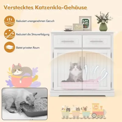 Kočičí skříňka na stelivo se 2 zásuvkami a 2 dvířky a vchodem Kočičí domek se stelivem