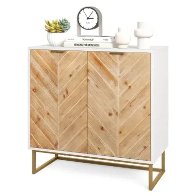 Příborník se 2 dvířky Kuchyňská skříňka s policí Bufetová skříňka moderní s kovovými nožkami Bílá 80 x 40 x 80 cm