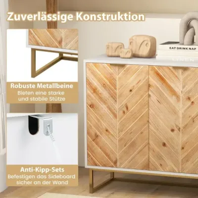Příborník se 2 dvířky Kuchyňská skříňka s policí Bufetová skříňka moderní s kovovými nožkami Bílá 80 x 40 x 80 cm