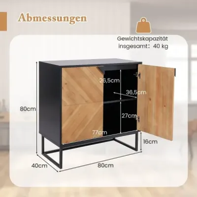 Příborník se 2 dvířky Kuchyňská skříňka s policí Bufetová skříňka moderní s kovovými nožkami 80 x 40 x 80 cm Černá barva