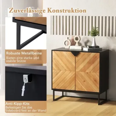 Příborník se 2 dvířky Kuchyňská skříňka s policí Bufetová skříňka moderní s kovovými nožkami 80 x 40 x 80 cm Černá barva