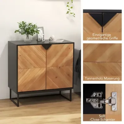 Příborník se 2 dvířky Kuchyňská skříňka s policí Bufetová skříňka moderní s kovovými nožkami 80 x 40 x 80 cm Černá barva