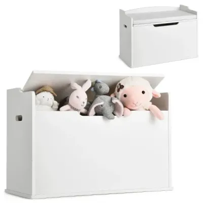 Box na hračky s víkem 2v1 Truhla na hračky s polštářkem Skříňka na hračky 74 x 39 x 52 cm Bílá
