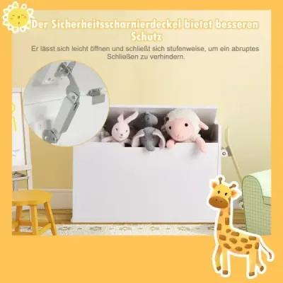 Box na hračky s víkem 2v1 Truhla na hračky s polštářkem Skříňka na hračky 74 x 39 x 52 cm Bílá