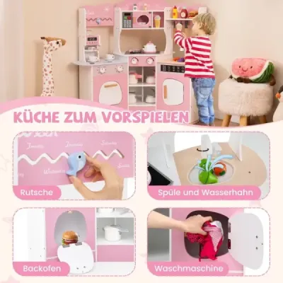 Dřevěná rohová hrací kuchyňka se zvukem lehký kávovar Hrací souprava do kuchyňky pro batole skluzavka Růžová