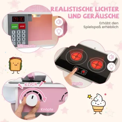 Dřevěná rohová hrací kuchyňka se zvukem lehký kávovar Hrací souprava do kuchyňky pro batole skluzavka Růžová