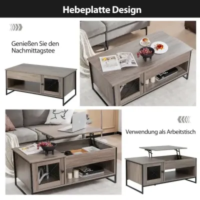 Couchtisch mit Hubplatte Mitteltisch mit Pneumatischer Hebevorrichtung 106 x 55 x 44,5 cm Grau