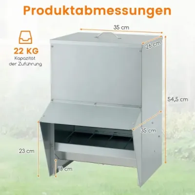 Pozinkované krmítko pro kuřata s kapacitou 22 kg Nástěnné automatické krmítko pro drůbež s víkem