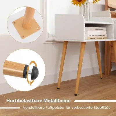 Noční stolek Noční stolek s otevřenou přihrádkou Rozkládací stolek s kovovými podpěrnými nohami 50 x 32 x 58 cm Bílý 1 kus