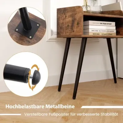 Noční stolek Noční stolek s otevřenou přihrádkou Rozkládací stolek s kovovými podpěrnými nohami 50 x 32 x 58 cm Rustikální hnědá 1 kus