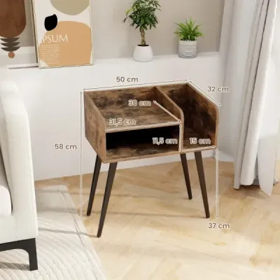 Noční stolek Noční stolek s otevřenou přihrádkou Rozkládací stolek s kovovými podpěrnými nohami 50 x 32 x 58 cm Rustikální hnědá 2 kusy