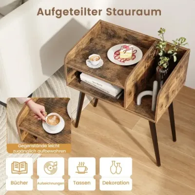 Noční stolek Noční stolek s otevřenou přihrádkou Rozkládací stolek s kovovými podpěrnými nohami 50 x 32 x 58 cm Rustikální hnědá 2 kusy