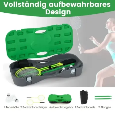 Badmintonový stojan na síť přenosná badmintonová hra s raketami kompletní badmintonová sada zelená