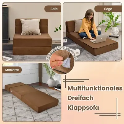 Rozkládací pohovka 3 v 1 s pratelným potahem Extra silná pěna (15 cm) hnědá