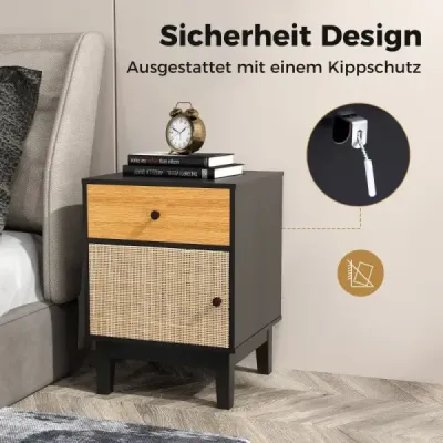 Ratanový noční stolek se zásuvkou a skříňkou Noční stolek Noční stolek Pohovka ve stylu boho