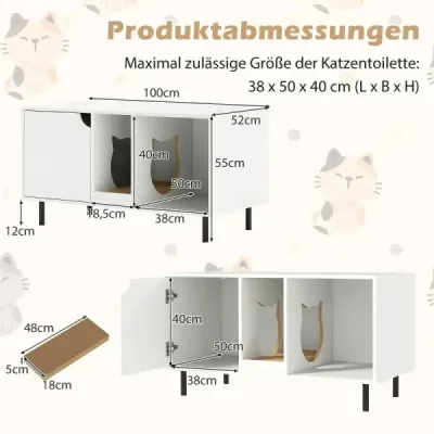 Obložení kočičího boxu pro 2 kočky s odnímatelnou škrabací deskou Skrytá kočičí umývárna