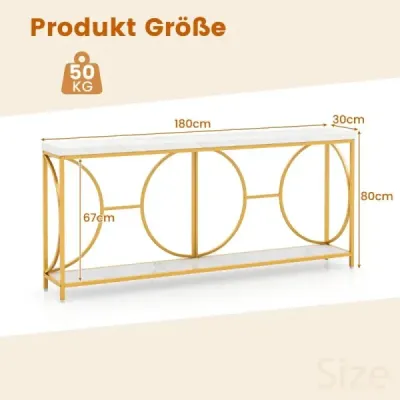 180cm konzolový stolek Vstupní stolek úzký mramorový vzhled rozkládacího stolku s geometrickým kovovým rámem 180cm konzolový stolek Vstupní stolek úzký mramorový vzhled rozkládacího stolku s geometrickým kovovým rámem