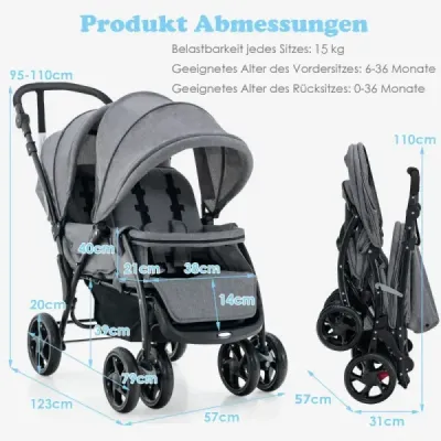 Sourozenecký kočárek skládací sourozenecký kočárek twin kočárek twin bugg šedá