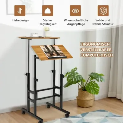 Mobilní stojící psací stůl výškově nastavitelný sedací stůl černý + ořech