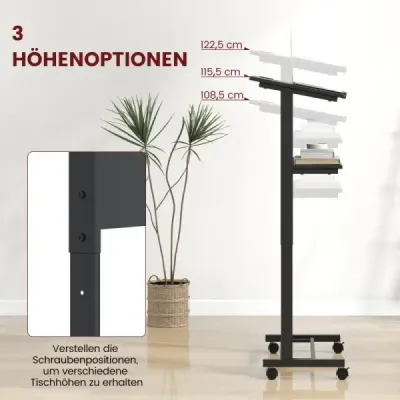 Stůl na stání výškově nastavitelný stůl na stání-sezení s kolečky mobilní stojanový stůl černý