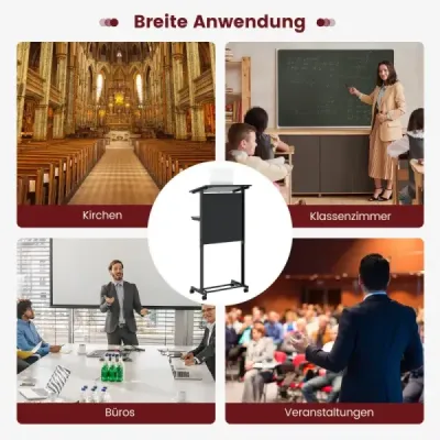 Stůl na stání výškově nastavitelný stůl na stání-sezení s kolečky mobilní stojanový stůl černý