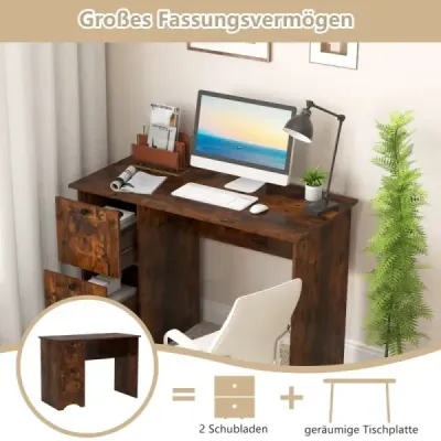 Počítačový stůl se 2 zásuvkami Stůl Robustní herní stolek Toaletní stolek Stolek na notebook Hnědá