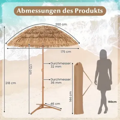 Plážový deštník v havajském stylu se skládacím stojanem a naklápěcím knoflíkem a taška Tiki deštník