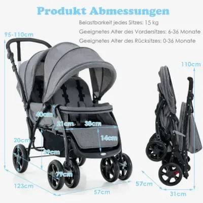 Sourozenecký kočárek skládací sourozenecký kočárek twin kočárek twin bugg šedá