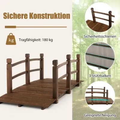 1,7 m dlouhý dřevěný zahradní most Dekorativní jezírkový most s ochranou proti pádu nosnost 180 kg