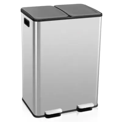 2 x 30 l odpadkový koš se 2 přihrádkami a měkkým zavíracím víkem a 2 deodorizačními přihrádkami stříbrný