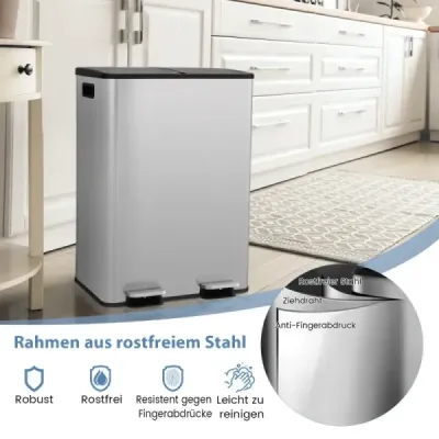 2 x 30 l odpadkový koš se 2 přihrádkami a měkkým zavíracím víkem a 2 deodorizačními přihrádkami stříbrný
