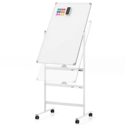 Oboustranná mobilní tabule se zásobníkem na pera a příslušenstvím pro školní kancelář 60 x 90 cm bílá