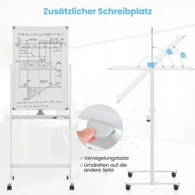 Oboustranná mobilní tabule se zásobníkem na pera a příslušenstvím pro školní kancelář 60 x 90 cm bílá