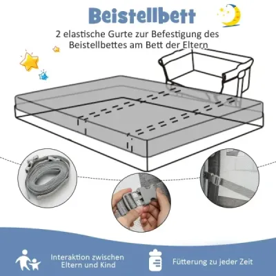 Mobilní dětská postýlka 4 v 1 s moskytiérou a matrací a 6 nastavitelnými výškami v šedé barvě