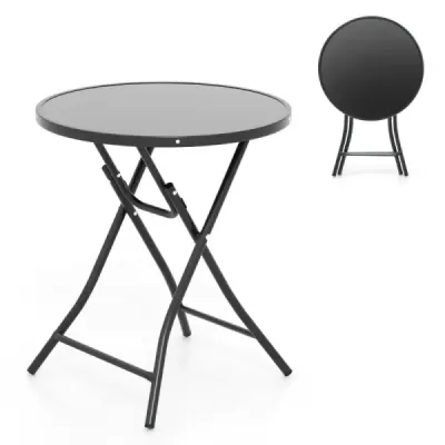 Ø 59 cm kulatý bistro stůl s deskou z tvrzeného skla a robustním kovovým rámem