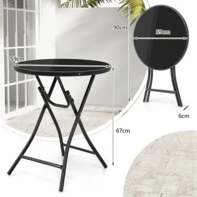 Ø 59 cm kulatý bistro stůl s deskou z tvrzeného skla a robustním kovovým rámem