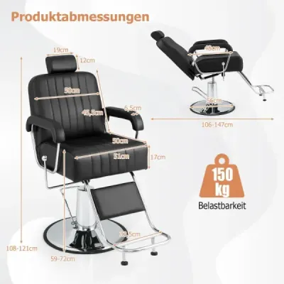 Kadeřnické křeslo s opěrkou hlavy & zádovou opěrkou & hydraulickou pumpou otočné kadeřnické křeslo o 360°