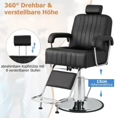 Kadeřnické křeslo s opěrkou hlavy & zádovou opěrkou & hydraulickou pumpou otočné kadeřnické křeslo o 360°