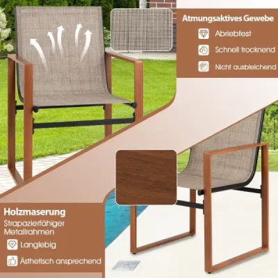 Sada 2 terasových židlí s prodyšným sedákem & Zahradní židle na opěradlo hnědé