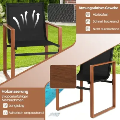 Sada 2 terasových židlí s prodyšným sedákem & Zahradní židle na opěradlo hnědé