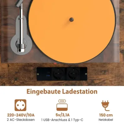 Stojan na gramofony Skříň na gramofon se zásuvkou a USB a typ C 79,5 x 40 x 79 cm Rustikální hnědá
