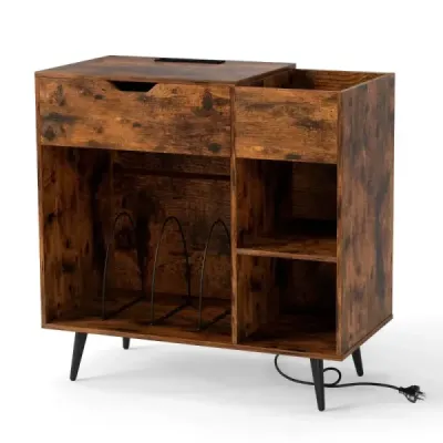 Stojan na gramofony Skříň na gramofon se zásuvkou a USB a typ C 79,5 x 40 x 79 cm Rustikální hnědá