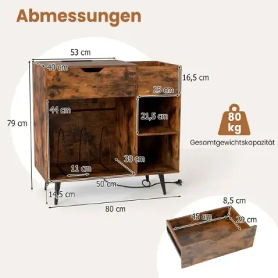Stojan na gramofony Skříň na gramofon se zásuvkou a USB a typ C 79,5 x 40 x 79 cm Rustikální hnědá
