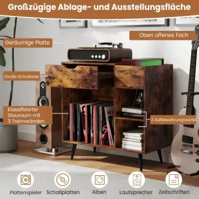 Stojan na gramofony Skříň na gramofon se zásuvkou a USB a typ C 79,5 x 40 x 79 cm Rustikální hnědá