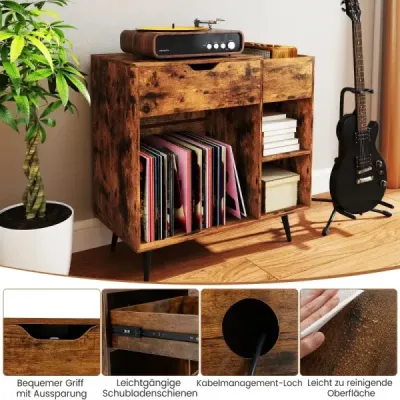 Stojan na gramofony Skříň na gramofon se zásuvkou a USB a typ C 79,5 x 40 x 79 cm Rustikální hnědá