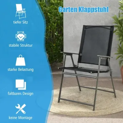 Sada 2 zahradních židlí, skládacích židlí s látkou odolnou proti povětrnostním vlivům, balkonových židlí s područkami, černá