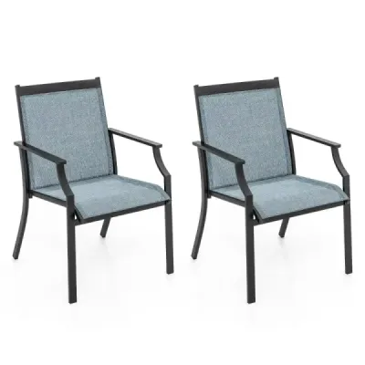 2er Set Gartenstühle mit Atmungsaktiver Sitzfläche & Metallrahmen bis 150 kg Belastbar Blau
