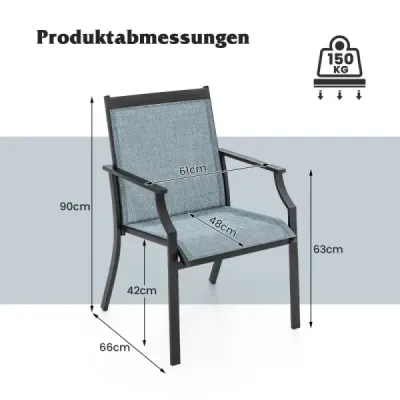 2er Set Gartenstühle mit Atmungsaktiver Sitzfläche & Metallrahmen bis 150 kg Belastbar Blau