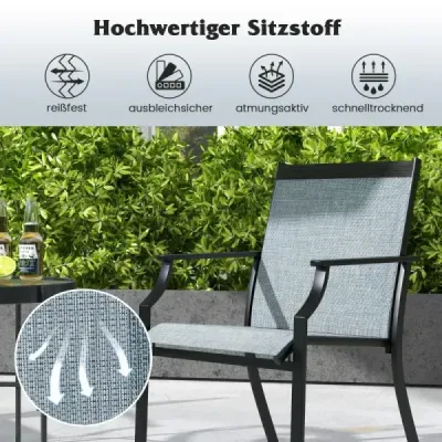 2er Set Gartenstühle mit Atmungsaktiver Sitzfläche & Metallrahmen bis 150 kg Belastbar Blau