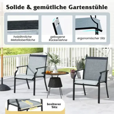2er Set Gartenstühle mit Atmungsaktiver Sitzfläche & Metallrahmen bis 150 kg Belastbar Blau